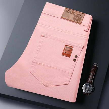Spring Autumn Men's Stretch Jeans Fashion Straight Slim Pants Classic Brand High Quality Male Business Casual Denim Trousers