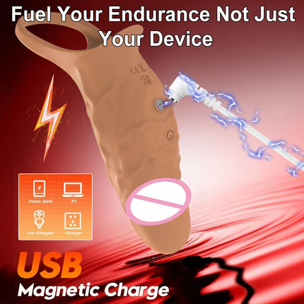 Vibrating Penis Sleeve Cock Ring G Spot Stimulate Sex Toys for Men 10 Vibration Modes Erection Trainer Delay Ejaculation Sex Toy