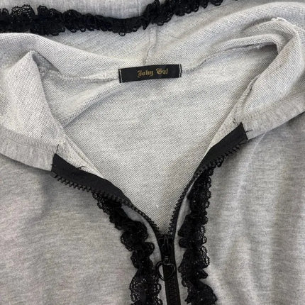American Retro Spring And Autumn Subculture Dark Style Slim Lace Patchwork Hoodies Fashionable Versatile Classics Hooded Hoodies