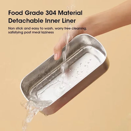 Portable 220V 36W 900ml Electric Lunch Box Water Free Heating Stainless Steel Food Warmer Thermal Box For Office School