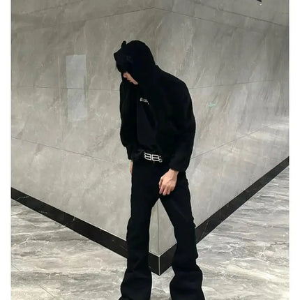 High Street RO Style Denim Pants Men's 24SS Basic Elastic Black Ribbon Loose Flared Streetwear Casual Jeans Pants Men Clothing