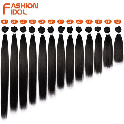 FASHION IDOL 26 inch Yaki Straight Hair Extensions Salon Synthetic Hair Bundles High Temperature Fiber Ombre Blonde Fake Hair