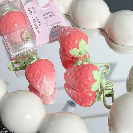 Keychain Strawberry Warm Change Lip Balm Moisturizing Anti-dry Nourishing Fruit Lipstick Pink Colored Lip Tint Makeup Lips Care