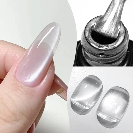 2pc Flow Light White Magnetic Gel Nail Polish Kit - 1pc Cat's Eye Nail Gel + 1pc Magnet Stick, UV LED Soak Off, Long Lasting