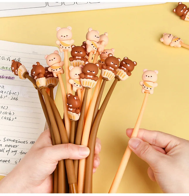 10Pcs/Lot Creative Little Bear Shaking Pens Cute Cartoon Bear 0.5mm Black Ink Soft Gel Pen Kids School Office Stationery Gifts