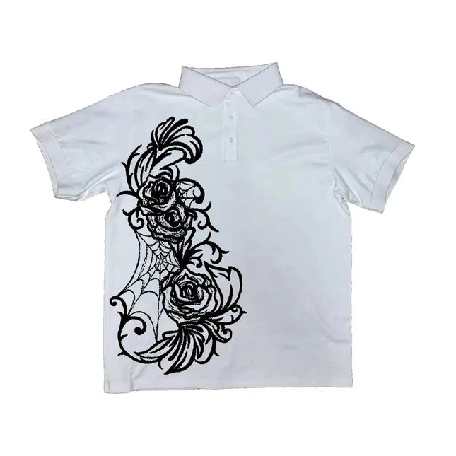 Y2K High Street Punk European and American Style 2026 New Easter Men's Retro POLO Shirt with Cross Print T-shirt Top Harajuku