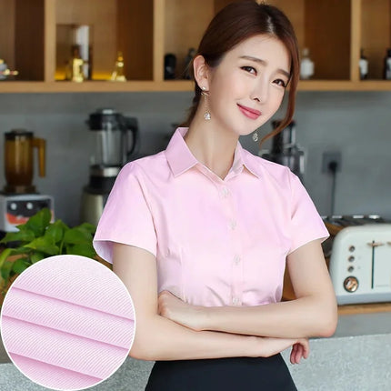White Women's Shirt Short Sleeve Spring Summer New Work Uniform Formal Long Sleeve Black Blue Professional Clothing Female Blouse