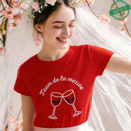 French Themed Bridal Party T Shirts Women Future Mariée Team De La Mariée Tee Short Sleeve Wine Glass Tops for EVJF Bachelorette