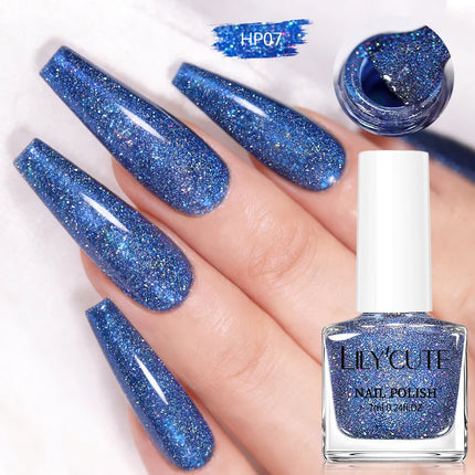 LILYCUTE 7ml Nail Polish Holographic Reflective Colorful Shining Effec Manicure Nail Art Varnish No Need Lamp Air Dry