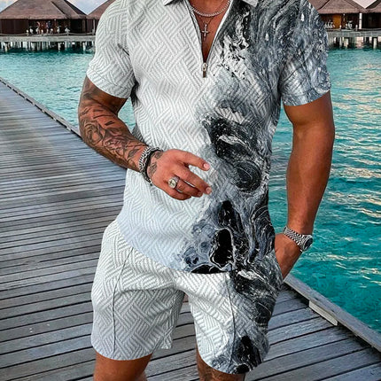 New 3D Digital Printed Men's Fashion Casual Sets Short Sleeve Polo Shirt Suit 2 Pcs Sets Sportwear Male Clothing Ropa Y2k Barata