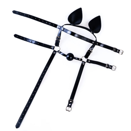 Fetish Bdsm Couples Flirt Erotic Costumes Adjustable Slave Head Leather Bondage Strap Harness Mouth Gag Ball for Men Women