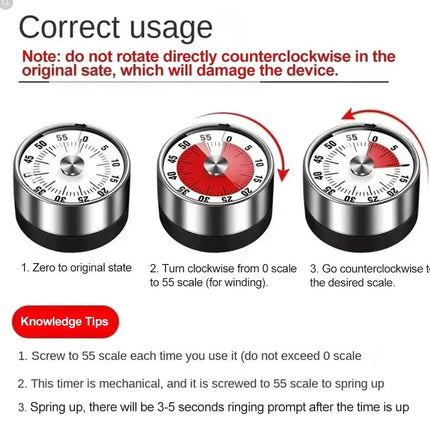 Stainless Steel Timer Kitchen Magnet Mechanical Egg Timer Home Baking Cooking Alarm Clock
