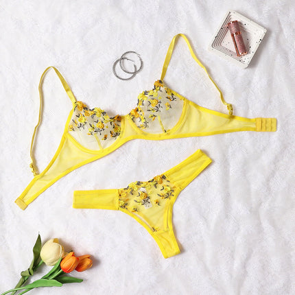 Round Up Night Beautiful Sexy Women 2 Piece Floral Embroidery Underwear Sexy Erotic Lingerie Underwear Lenceria Sexy Sets