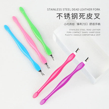 1Pcs Colors Dead Skin Remover Nail Art Fork Cuticle Remover Nipper Pusher Trimmer Stainless Steel Pedicure Nails Care Nail Tools
