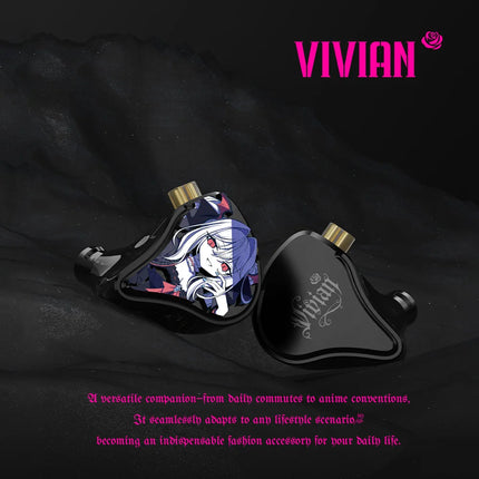 CVJ Vivian 10mm Dual-Magnet Bass IEM Earphones - V-Shaped Sound, Detachable Cable, Anime Faceplate, High Quality