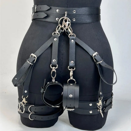 Women PU Leather Thigh Garter Belt Fashion Leg Straps Adjustable Punk Women Handcuffs Fetish Clothing Festival Rave Accessory