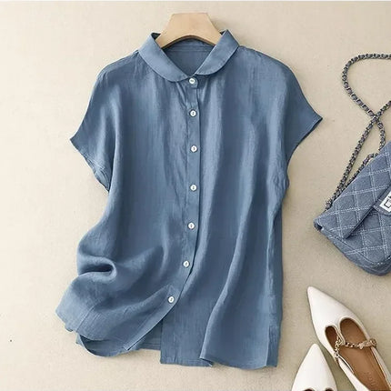 Plus Size Shirts 2025 Summer Women's Loose Lapel Elegant Short Sleeved Casual Ladies Blouses Button Up Fashion Comfortable Tops