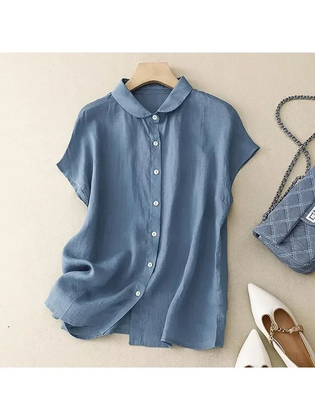 Plus Size Shirts 2025 Summer Women‘s Loose Lapel Elegant Short Sleeved  Casual Ladies Blouses Button Up Fashion Comfortable Tops