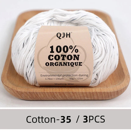 3PCS 100% Organic Cotton Yarn Machine Washable For Adult Baby Sweaters/Gloves/Scarves/Hats Etc. 50 gr (1.76 oz) 125 m (136 yrd)