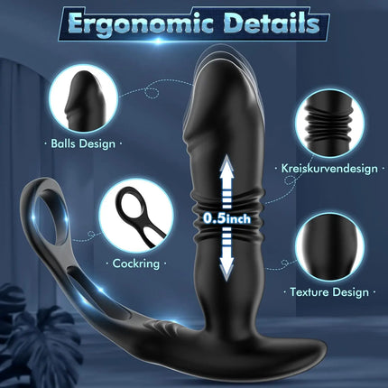 Multi-Mode APP Control Push Vibration Prostate Massager Vibrator Anal Plug Silicone Adult Male Sex Toy Wearing A Cockscomb Ring