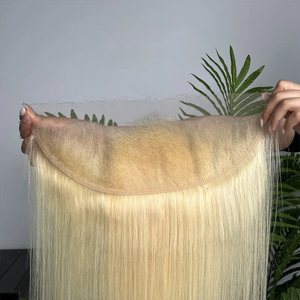 #613 Blonde Colored 13x6 13x4 Invisible HD Lace Frontal Melt Skin PrePlucked Bleached Knots Straight 100% Raw Virgin Human Hair