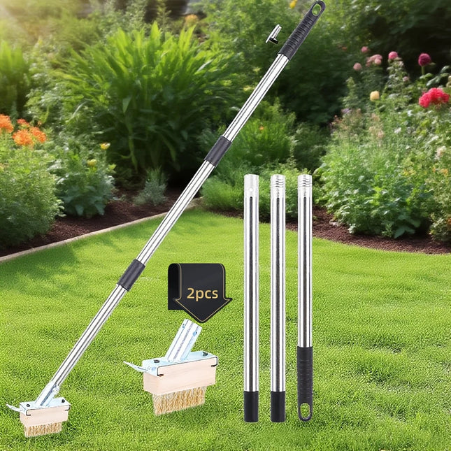 Manual Crevice Weeding Tool, Moss Weed Remover Puller Tool Grout Brush with Adjustable Stainless Steel Long Handle