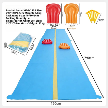 Extra Long Double Lane Inflatable Water Slide 2 Person Large Size Outdoor Backyard Pool Summer Water Play Toy for Family