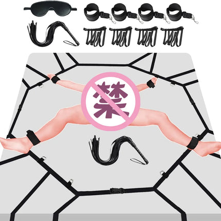 SM Erotic Toys 18+ Adult Games Bed Restraint BDSM Bondage Handcuffs Sextoy Slave Ankle Cuffs Couple Strap Bed Open Leg System