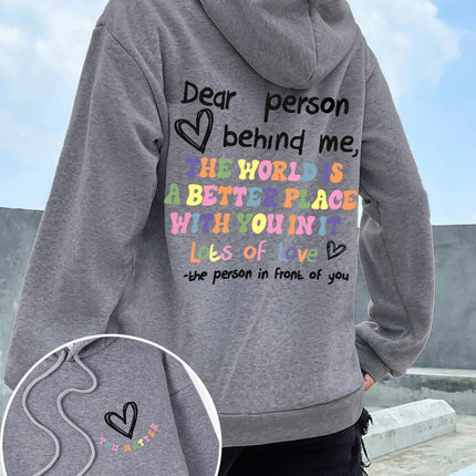 Dear Person Behind Me Hoodie Women Colored Letters Warm Fleece Woman Hoody Fur-liner Spring Autumn Hoodies Y2K Casual Tops