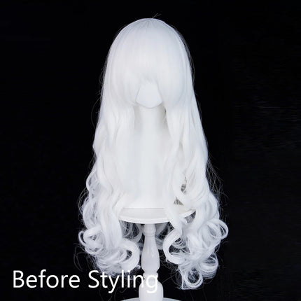 White Long Wavy Anime Game Cosplay Synthetic Wigs with Bangs Fluffy Heat Resistant Wig for Daily Party