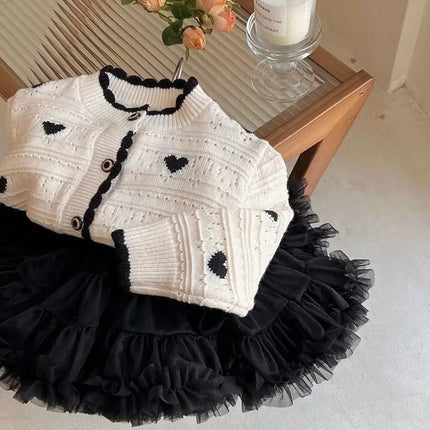 Baby Girl Knit Cardigan Korean Style Heart Pattern Long Sleeve Open Front Sweater Warm Winter Jacket for Toddler Girls