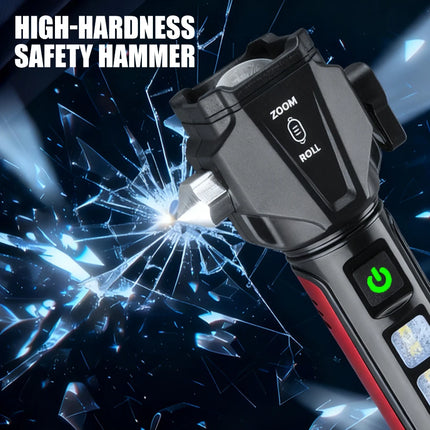 Tactica LED Flashlight w/ Safety Hammer & Seatbelt Cutter, SOS Red Strobe,Rechargeable Survival Gear for Outdoor EDC Defense