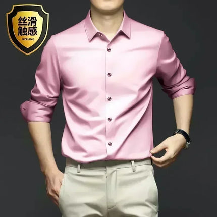 S-6XL Men's Blue Shirt Business Leisure Social Fashion High Quality Ice Silk Shirt Casual Work Top