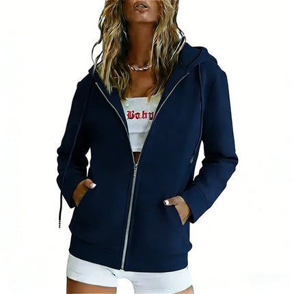 Spring Autumn Fashion loose zipper Hoodies Women cardigan coat Daily Long Sleeve tops Versatile Casual Hoodies Women Sweatshirt