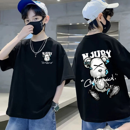 2025 Summer Kids Clothes Streetwear Print Cartoon T Shirt Short Sleeve Tops Tees Boys Girls Clothes 100%Cotton T Shirts Children