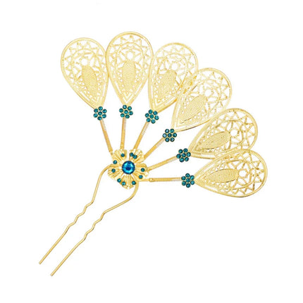 New Golden Alloy Leaf Crystal Flower Hairpin Hair Accessories for Women Thailand Ethnic Dance Party Decoration Headwear Jewelry
