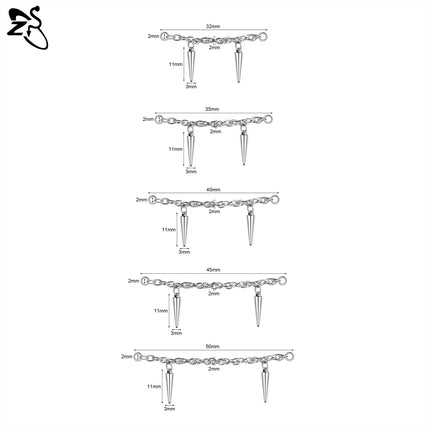 ZS 1 Piece Stainless Steel Nose Chain 32MM-50MM Bridge Piercing Sharp Cone Tassel Dangle Nostril Piercings Jewellery Accessories
