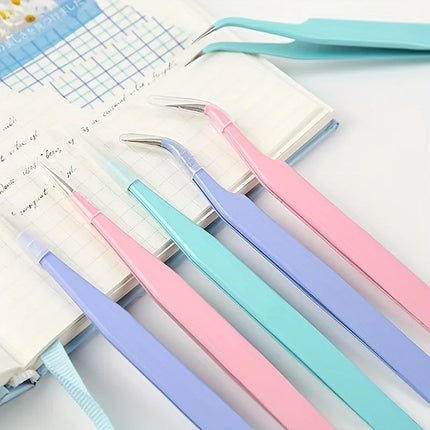 2pcs Macaron Color Stainless Steel Tweezers Diy Handbook Tape Sticker Tool Journal Gadgets Simple Practical Portable