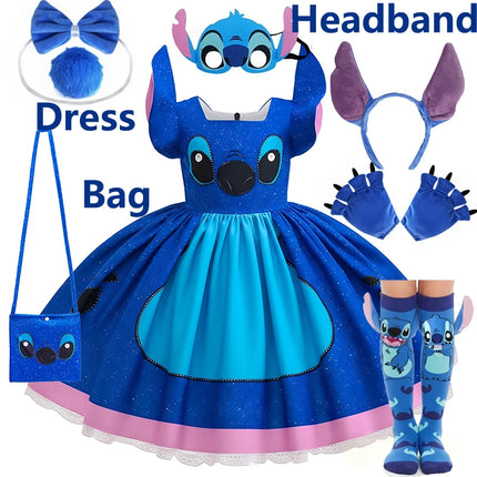 Stitch Movie Cosplay Dress Fancy Birthday Party Girl Printed Halloween Role Play Princess Dress Formal Dress Up Dresses 2-10Y