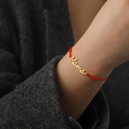 Skyrim Stainless Steel Gold Color Mama Letter Beads Charm Bracelet Red Rope Bracelets Women Waterproof Jewelry Mother's Day Gift
