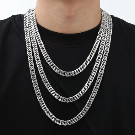 Vintage Punk Chain Necklace for Men Women,3/5/7mm Stainless Steel Cuban Chain Collars,Classic Metal Jewelry Gift for Him