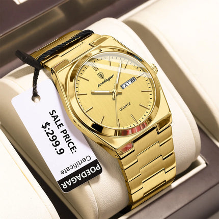 POEDAGAR Luxury Watches For Men Stainless Steel Waterproof Luminous Men's Watch Date Week Fashion Casual Men's Quartz Watch Reloj