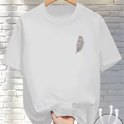 New Round Neck Running T-shirt Men Summer Thin Top Feather print Quick Dry Short Sleeve Breathable Fitness Sports T-shirt Wear