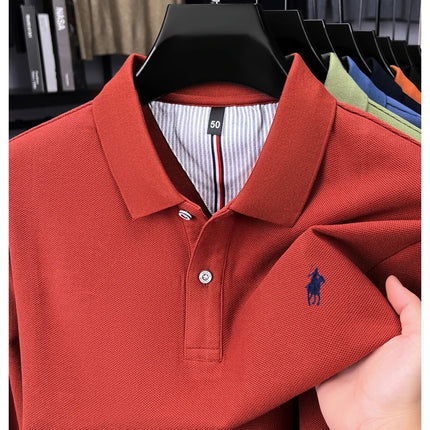 100% pure cotton luxury men's long-sleeve polo shirt designer brand Paul pony embroidery soft comfort spring autumn casual T-shirt