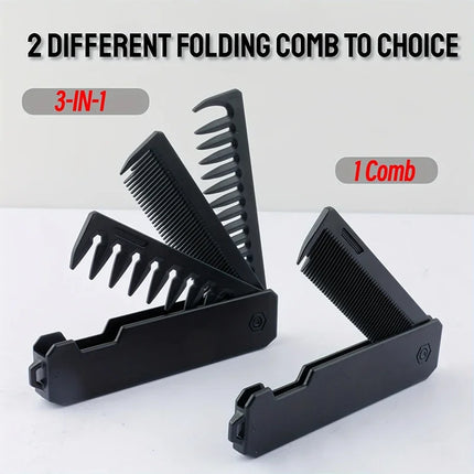 3-in-1 Folding Beard Comb for Men, Beard Comb Brush, Mustache Comb, Hair Styling Tool, Portable Travel Grooming Kit,Gift for Him