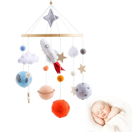 Crib Mobile Holder Rattles Toys Wooden Moon Stars Astronaut Bed Bell Toys Newborn Wooden Mobile Bed Music Toy Holder Bracket Bed