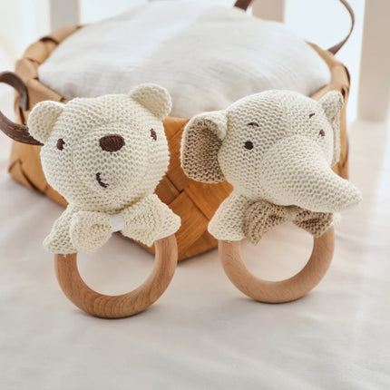 Children's Crochet Rattle Toy Cute Cartoon Animals Shake Music Toy Baby Crib Soothing Rattle Teether Beech Ring No BPA Kid Gift
