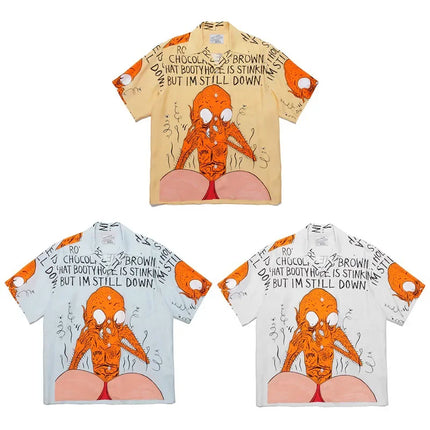 Film Character Printing Hip Hop Wacko Maria Shirt Men Women Loose High Street Top Black White Short Sleeve Shirts