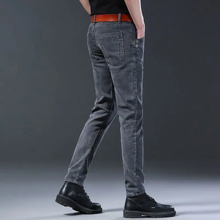 Denim Winter Velvet Thickened Slim-fitting Small Feet Elastic Casual Warm Men's Pants Cotton Trousers Jeans for Men Streetwear