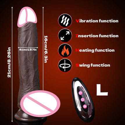 Sex Toys Thrusting Dildo Vibrator, Lifelike Heated Silicone Black Dildos with 10 Thrusting & 10 Vibrating Modes for G Spots clit